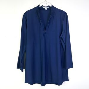 La Mer Luxe Top Women L Blue Navy 1/4 Zip Shirt Tunic Long Slv Athleisure NWOT